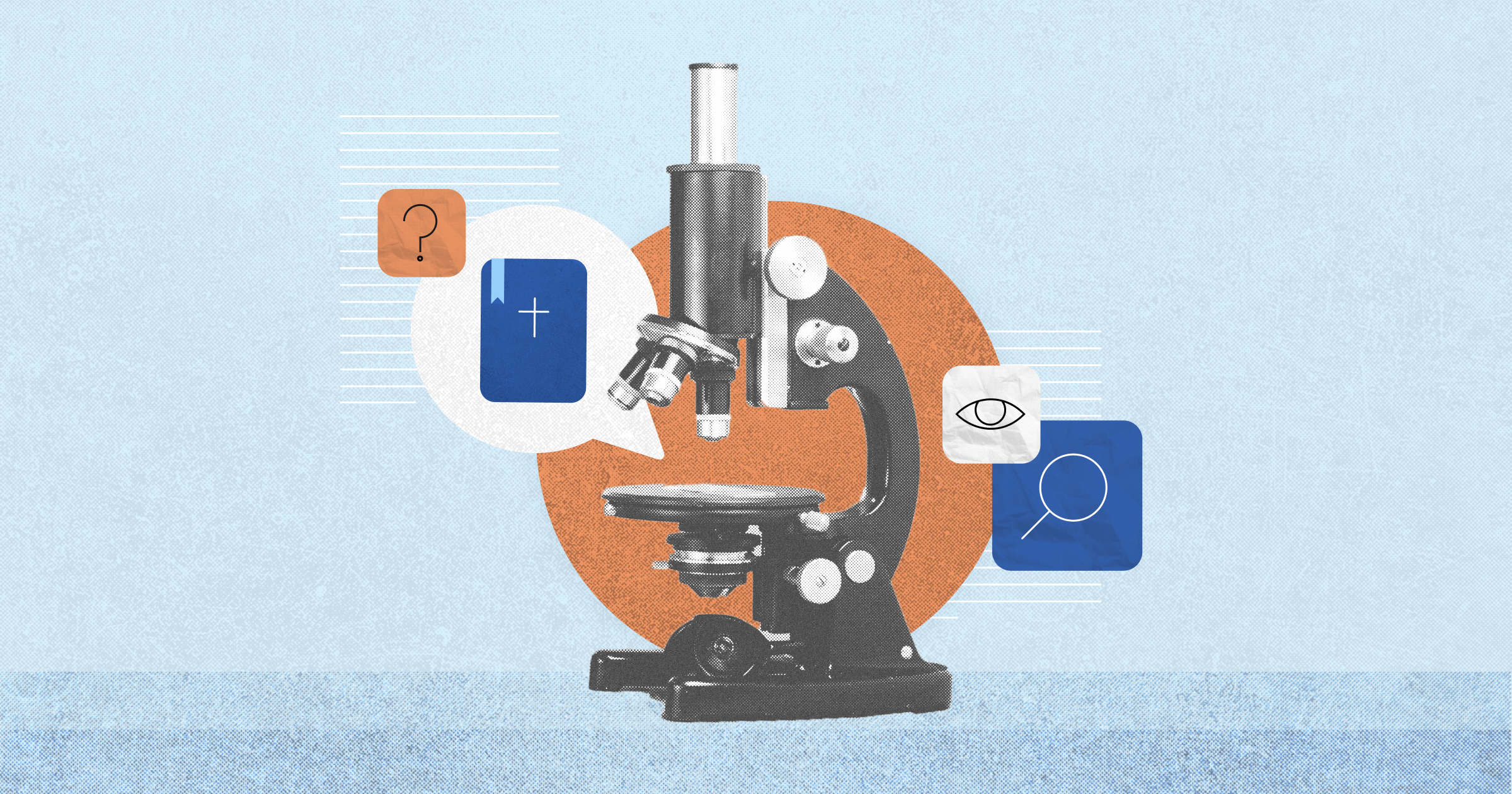 illustration of a microscope, cover of a Bible, search magnifying glass to represent whether the Bible is true