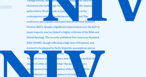 Graphic with the letters NIV in bold with text from the article behind it.
