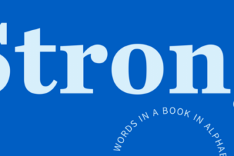 the word Strong in light blue against a darker blue background
