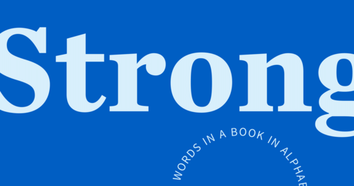 the word Strong in light blue against a darker blue background