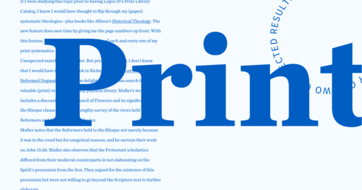 the word print in light blue against a dark blue background