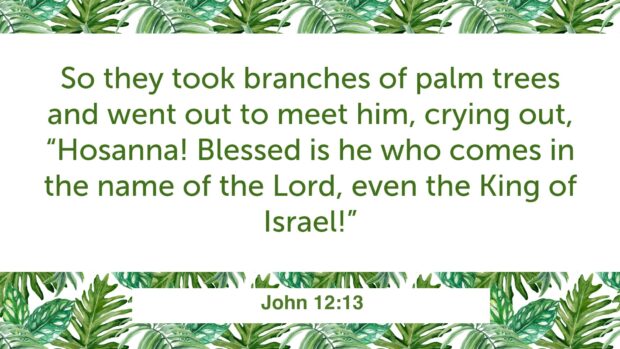 So they took branches of palm trees and went out to meet him, crying out, "Hosanna! Blessed is he who comes in the name of the Lord, even the King of Israel!"—John 12:13