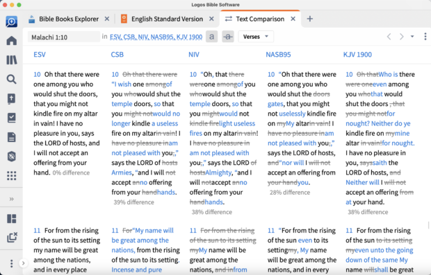 With the Text Comparison tool, you can easily see how different Bible translations handle a verse.