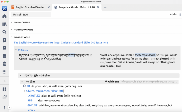 With the Exegetical Guide, you can dig into specific words and phrases used in the passage you're studying.