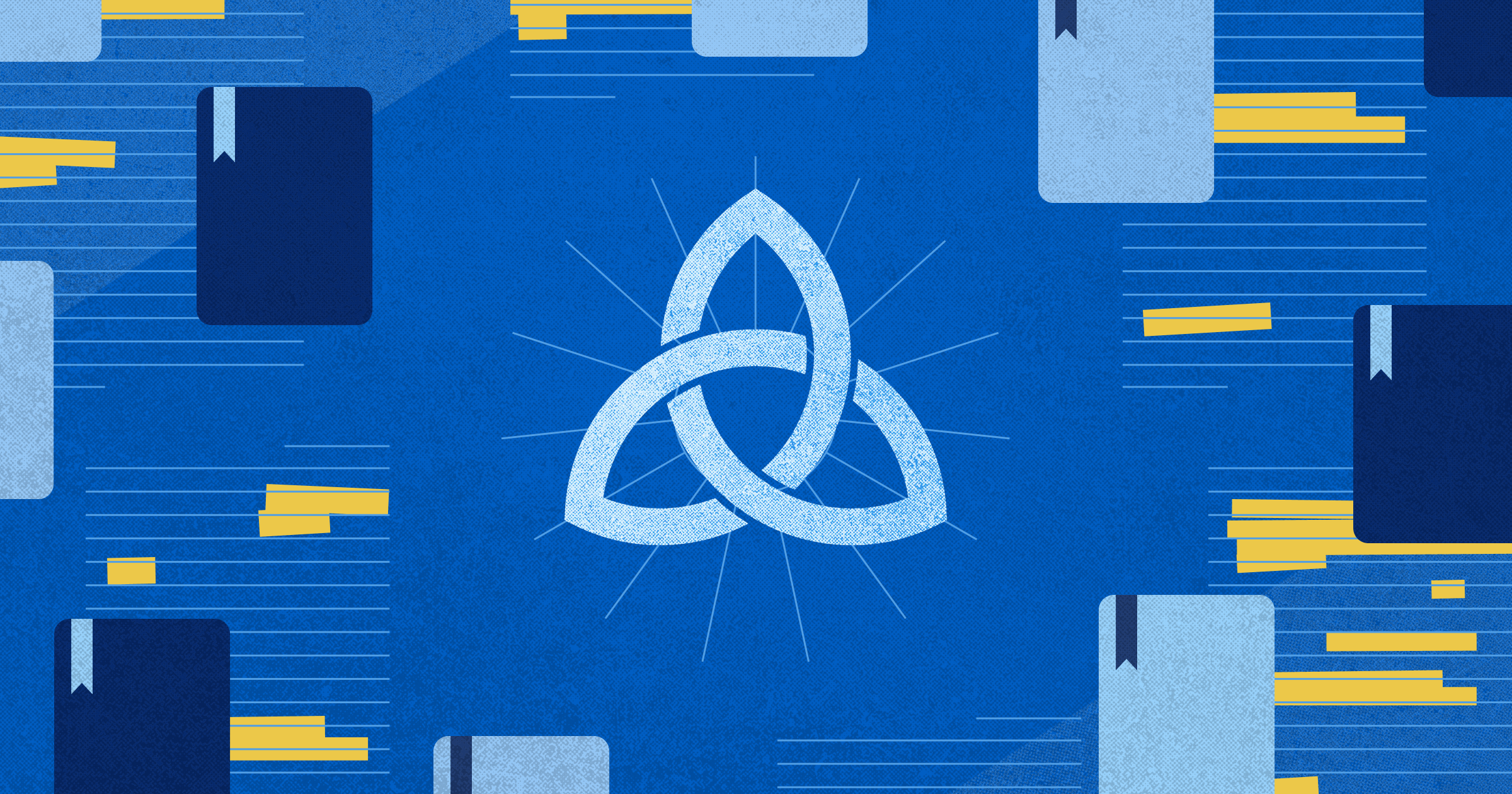 Celtic knot to symbolize the Trinity on blue and yellow background