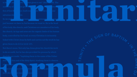 A blue graphic with the words Trinitarian Formula in bold. It also includes content from the blog.