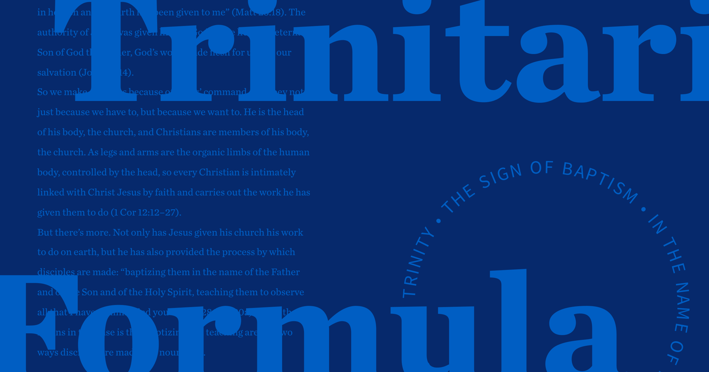 A blue graphic with the words Trinitarian Formula in bold. It also includes content from the blog.