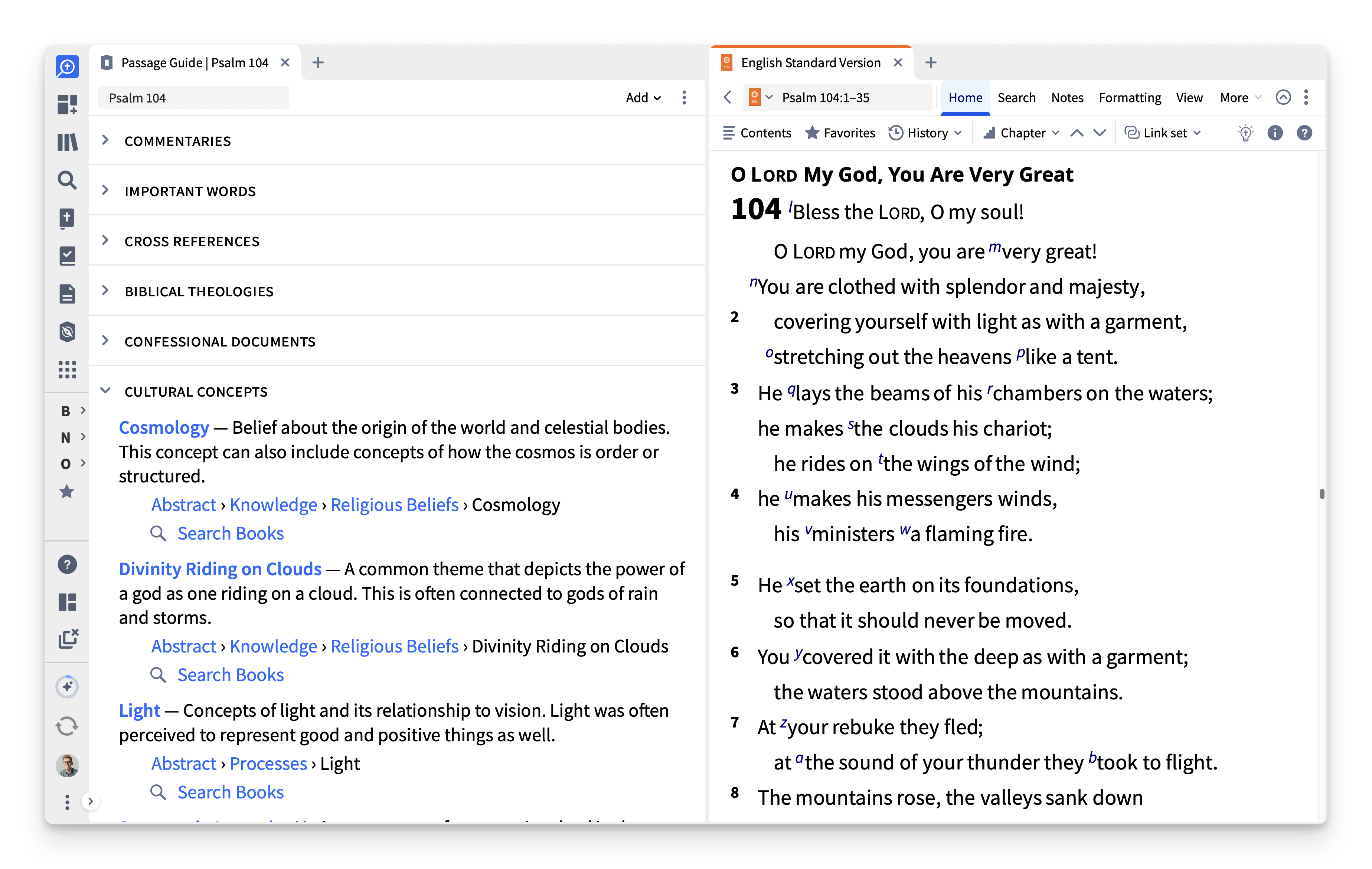Logos Passage Guide on Psalm 104, showing the Cultural Concepts section specifically.