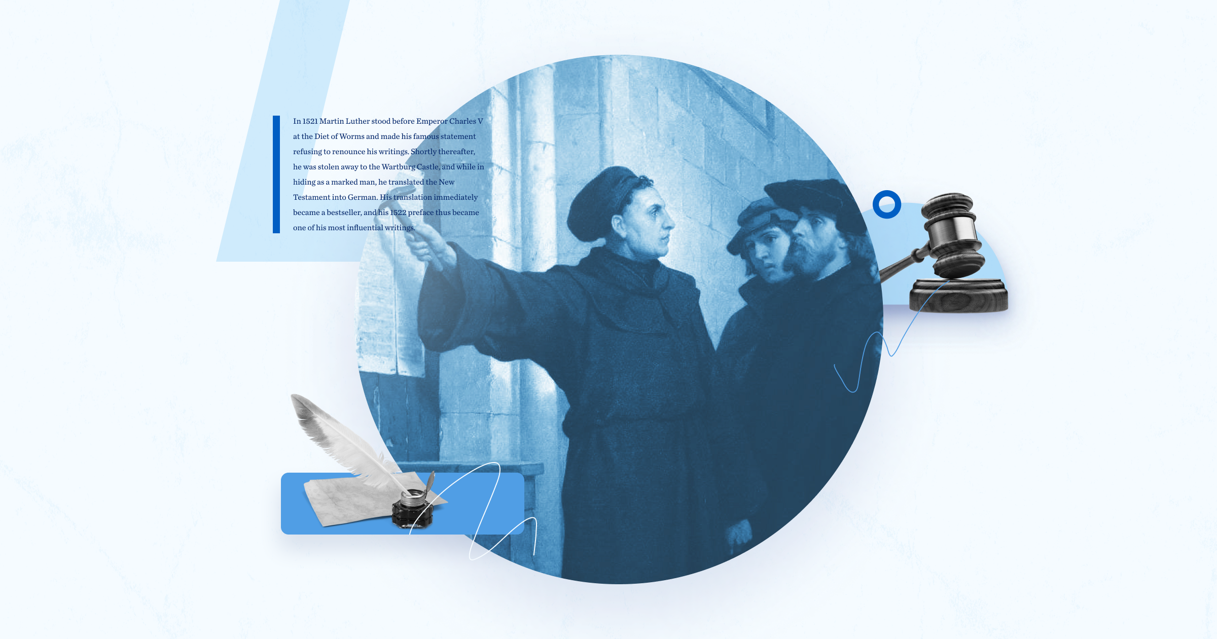 A graphic with Martin Luther posting his 95 theses.
