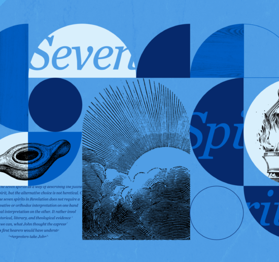 Graphic with the words seven spirits and a lamp and torch, representing the seven spirits of God in Revelation