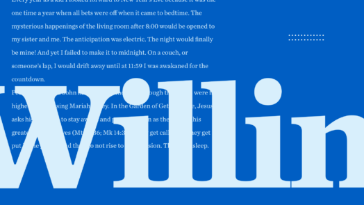 Graphic with the word "willing" prominent and text from the article in the background.