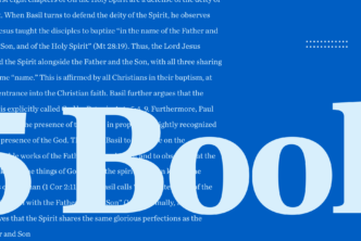 5 Books in light blue text against a background with content from an article recommending the best books on the Holy Spirit