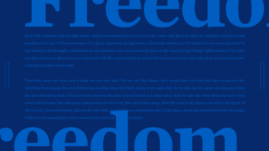 Graphic with the word freedom in bold and copy from the article behind it.