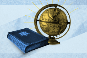 Graphic of a globe and a book, representing the question of how old the earth is according to the Bible