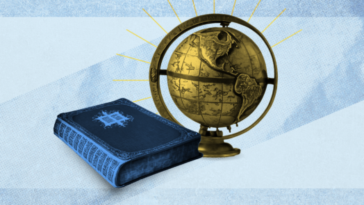 Graphic of a globe and a book, representing the question of how old the earth is according to the Bible