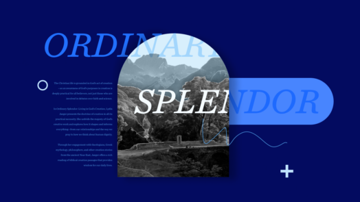 Photo with the words ordinary splendor featured over a photo of a mountainside with trees.