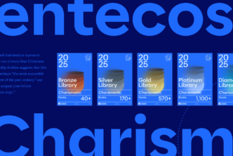 The words Pentecostal and Charismatic in large font with a portion of the article text to the left and our Denominational Libraries featured towards the right.