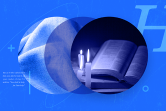 A graphic with two interlocking circles, with a Bible and a candle prominently featured. This represents how we should pursue holiness by obeying the Scriptures.