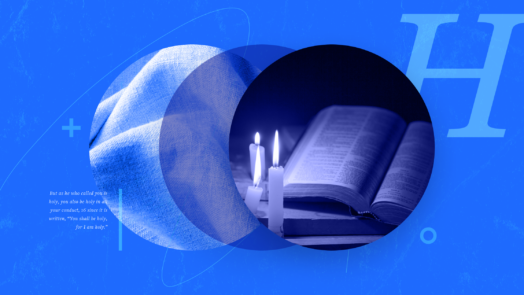 A graphic with two interlocking circles, with a Bible and a candle prominently featured. This represents how we should pursue holiness by obeying the Scriptures.