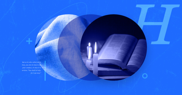 A graphic with two interlocking circles, with a Bible and a candle prominently featured. This represents how we should pursue holiness by obeying the Scriptures.