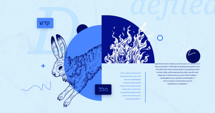 Graphic of a rabbit and a fire with text from the article about the definition of the word defiled