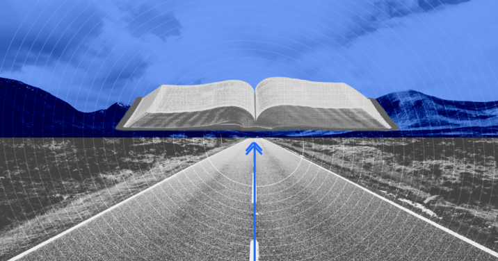 a bible open over a road representing the romans road to salvation