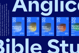 The words Anglican Bible Study in large font with a portion of the article text to the left and the Logos's Denominational Libraries to the right of the text.