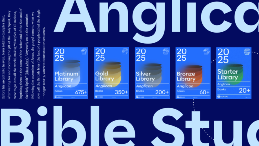 The words Anglican Bible Study in large font with a portion of the article text to the left and the Logos's Denominational Libraries to the right of the text.