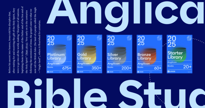 The words Anglican Bible Study in large font with a portion of the article text to the left and the Logos's Denominational Libraries to the right of the text.