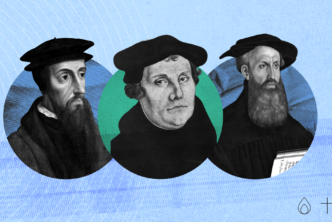 Images of John Calvin, Martin Luther, and Ulrich Zwingli, three giant os Bible study and leaders of the Protestant Reformation