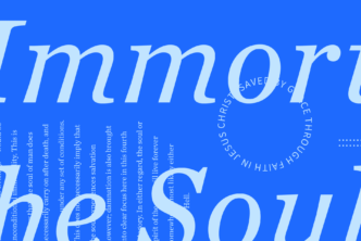 The words immortality of the soul in large letters over a blue background