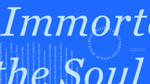 The words immortality of the soul in large letters over a blue background