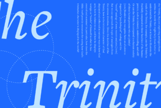 the words The Trinity in large font over a blue background containing part of the article