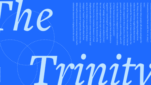 the words The Trinity in large font over a blue background containing part of the article