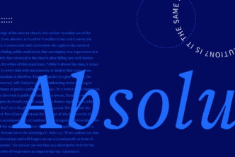 Absolution in blue letters with part of the article in the background