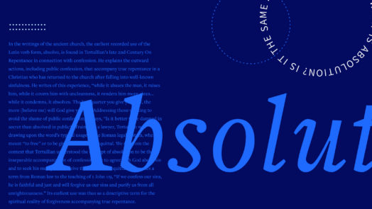 Absolution in blue letters with part of the article in the background