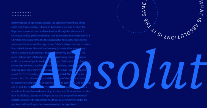 Absolution in blue letters with part of the article in the background