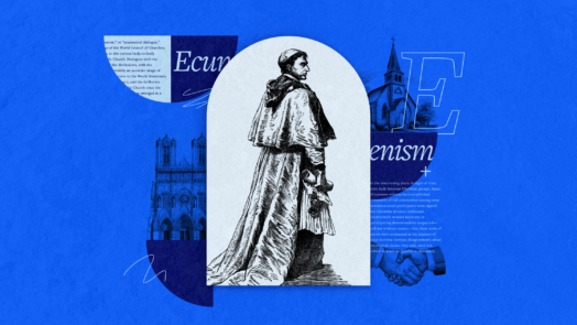 An image of a clergy member with parts of the article in the background to represent modern ecumenical movements