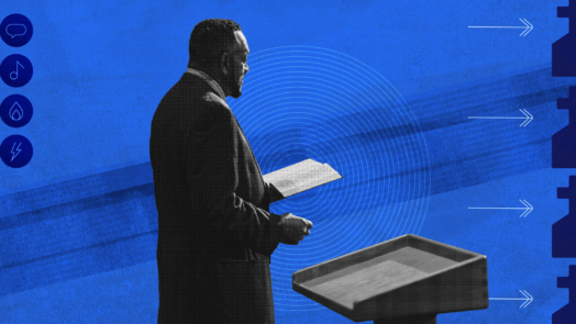 An image of a Black theologian delivering a sermon