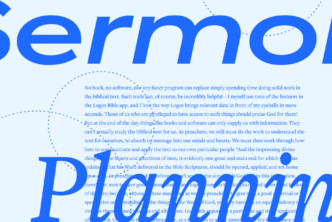 the words Sermon Planning in Logos blue with part of the article written in the background