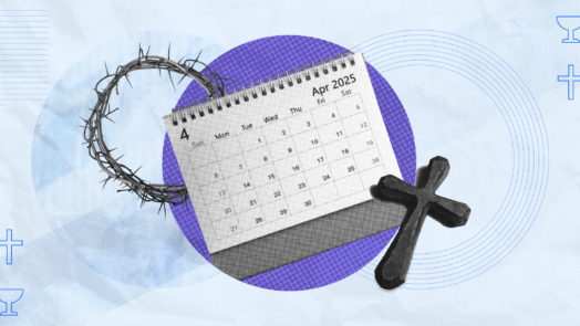 holy week collage of a calendar, a cross, and a crown of thorns
