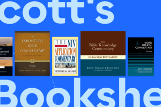 The words Scott's bookshelf in large print with 5 featured books taken from the article in the center