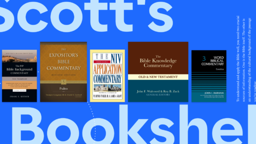 The words Scott's bookshelf in large print with 5 featured books taken from the article in the center