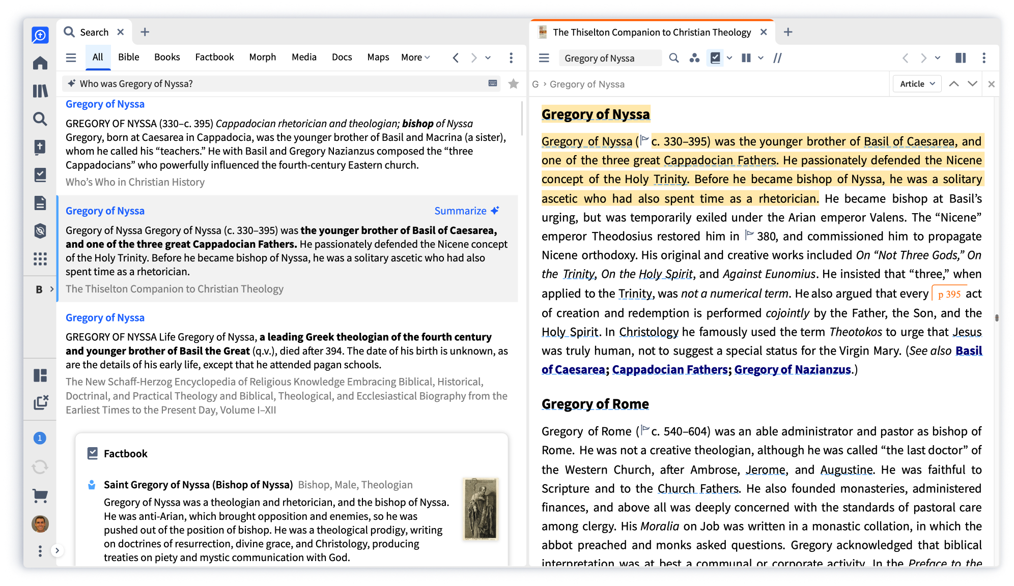Screenshot of the Logos Bible study app open to the new Smart Search tool
