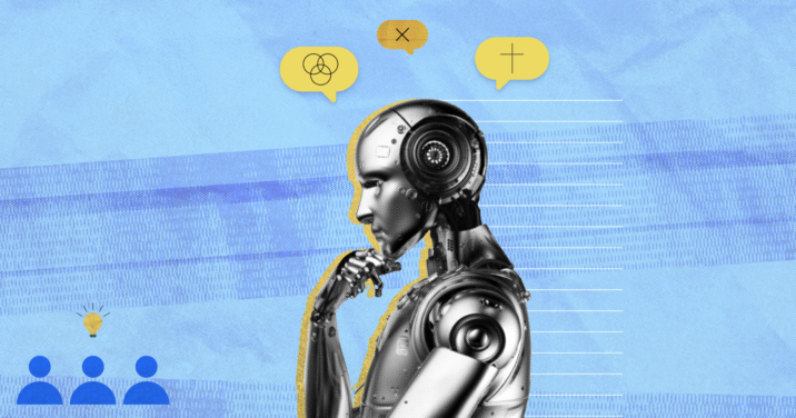 An image of a robotic figure thinking to represent AI and its limits on wisdom.