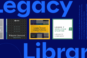 The words Legacy Library in bold font with four covers of featured Legacy Libraries in the center and a portion of the article text to the right.