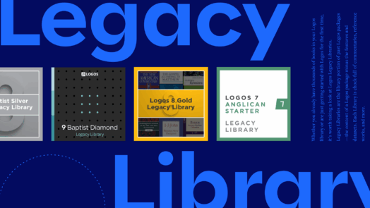 The words Legacy Library in bold font with four covers of featured Legacy Libraries in the center and a portion of the article text to the right.