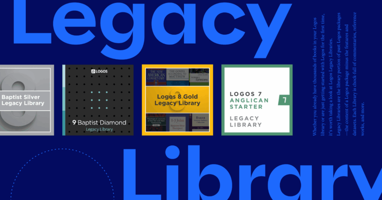 The words Legacy Library in bold font with four covers of featured Legacy Libraries in the center and a portion of the article text to the right.