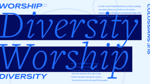 Diversity, Worship, and Colossians 3:16 in bold letters, with a portion of the article text in the background.