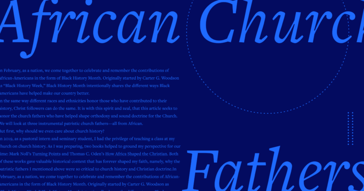 the words African Church Fathers in large font with a portion of the article in the background.